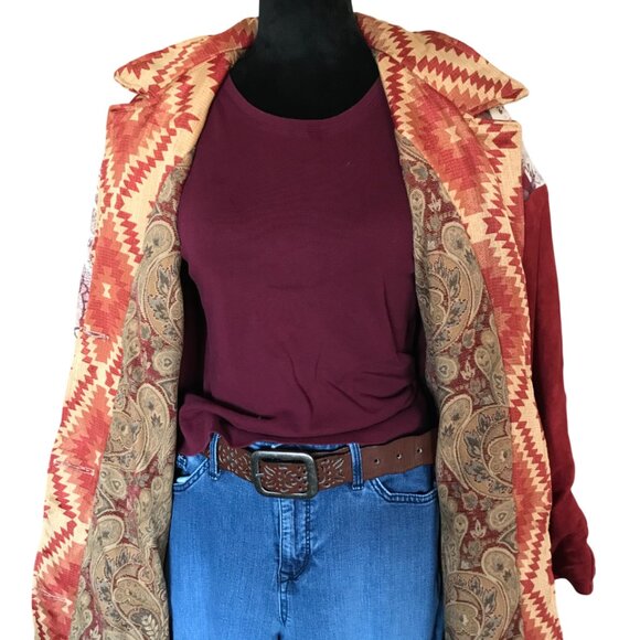 Upcycled Tapestry Coat M - L: Handmade Lined Southwestern Aztec Patchwork Jacket - Picture 5 of 16